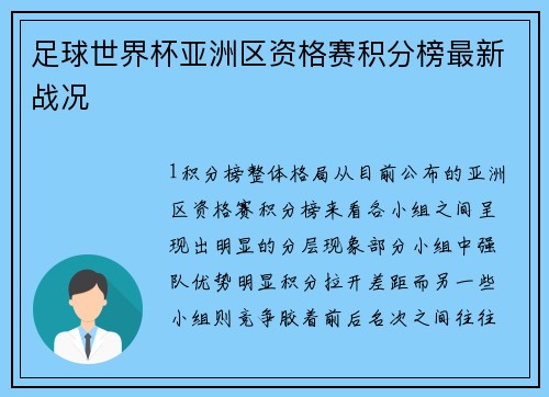 足球世界杯亚洲区资格赛积分榜最新战况