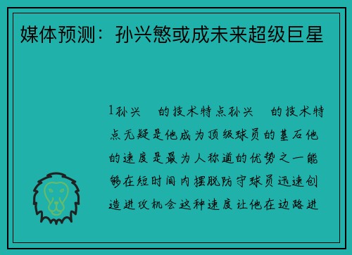 媒体预测：孙兴慜或成未来超级巨星